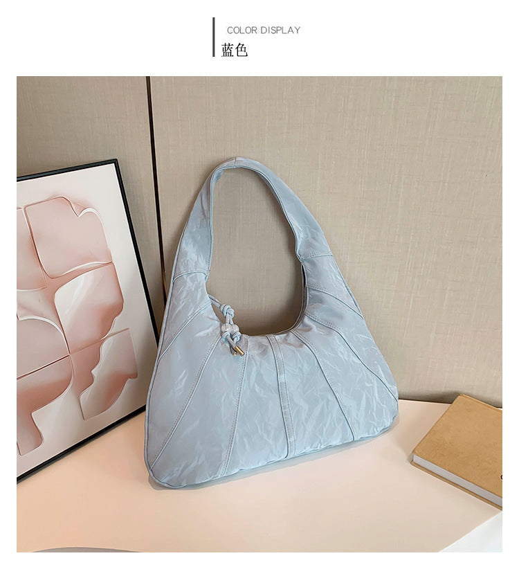 2024 New Fashion Solid Color Casual Simple Commute Large Capacity Shoulder Bag Tote Bag Underarm Bag Pleated All-Matching