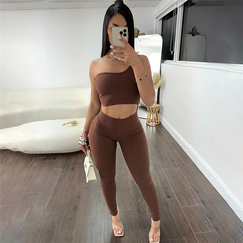 2024 New Summer Fashion Sexy Oblique Shoulder Tube Top Bare Midriff High Waist Skinny Slimming Jumpsuit