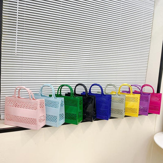 Large Capacity Summer New  Candy Color Hollow Beach Bag Shopping Basket Handheld Jelly Bag