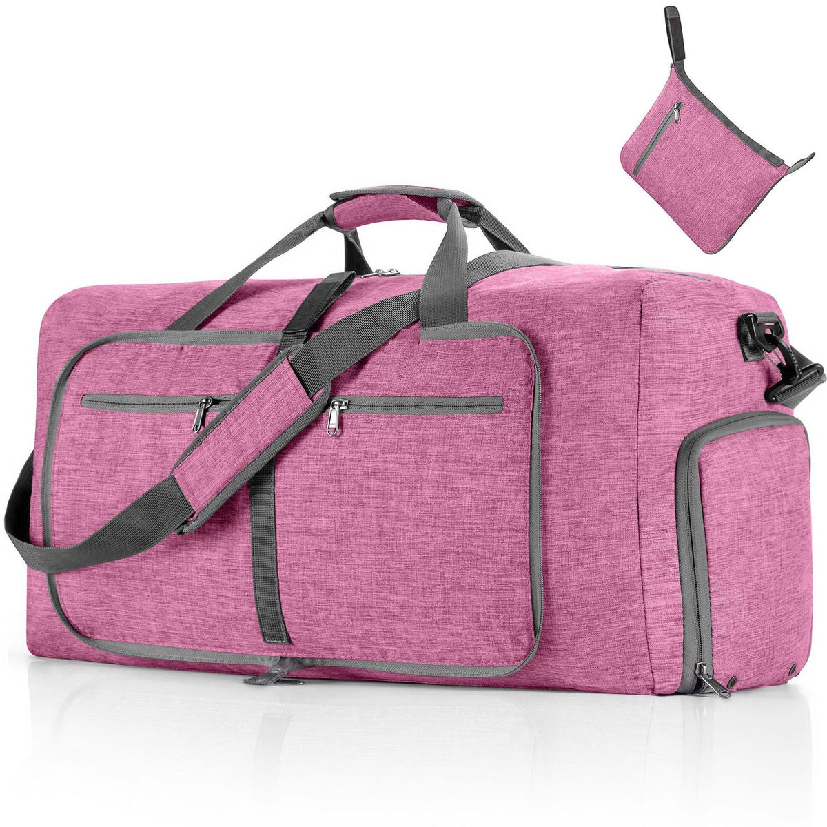 ant light purple multi-pocket travel duffel with front and side zip storage