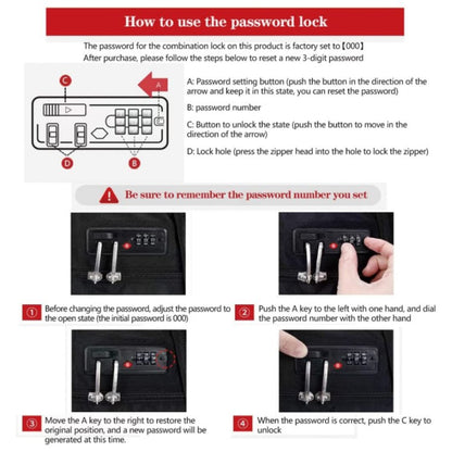anti theft travel backpack three digit combination lock setup and zipper locking instructions