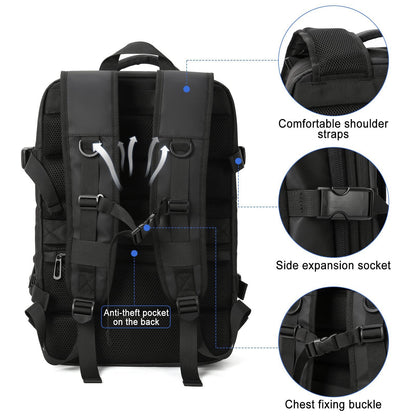 anti theft travel backpack with padded shoulder straps chest fixing buckle and rear security pocket