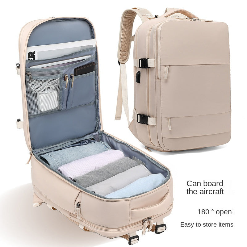 apricot travel backpack with laptop compartment and separate shoe storage