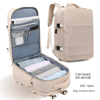 apricot travel backpack with laptop compartment and separate shoe storage