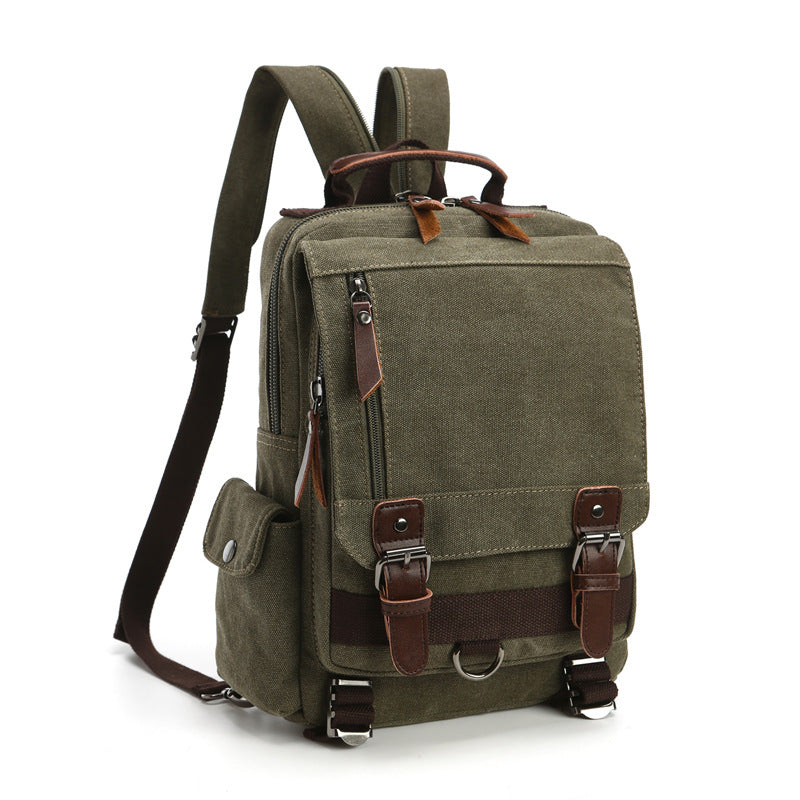 army green canvas rucksack backpack with vintage outdoor style