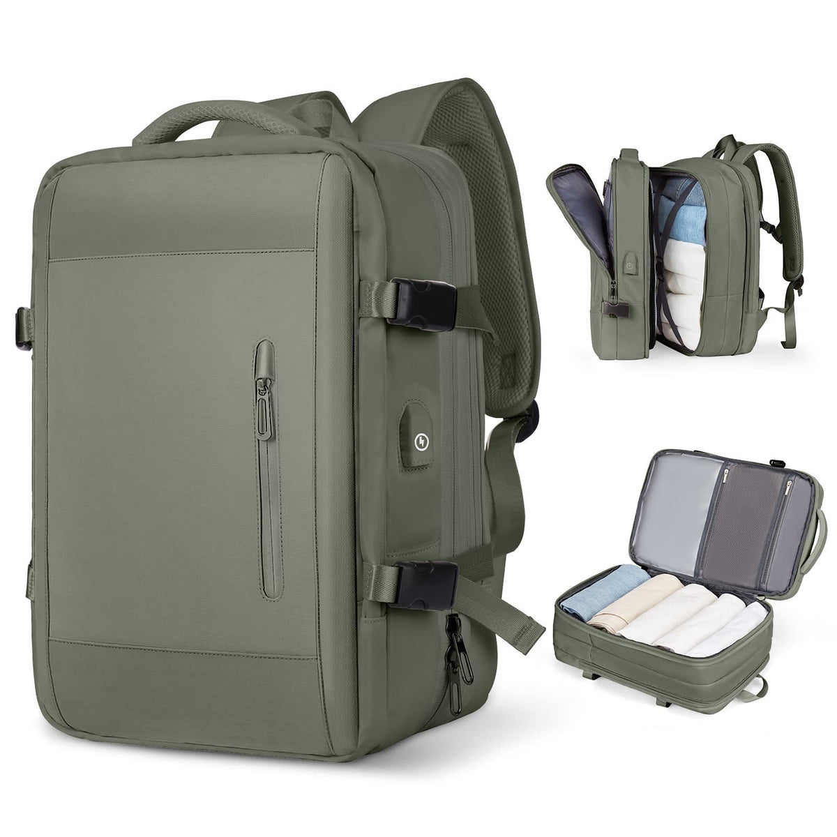 army green 2319 expandable laptop backpack with side compression buckles