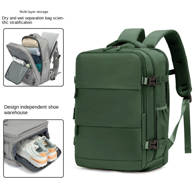 army green large laptop travel backpack with 15.6 inch computer compartment