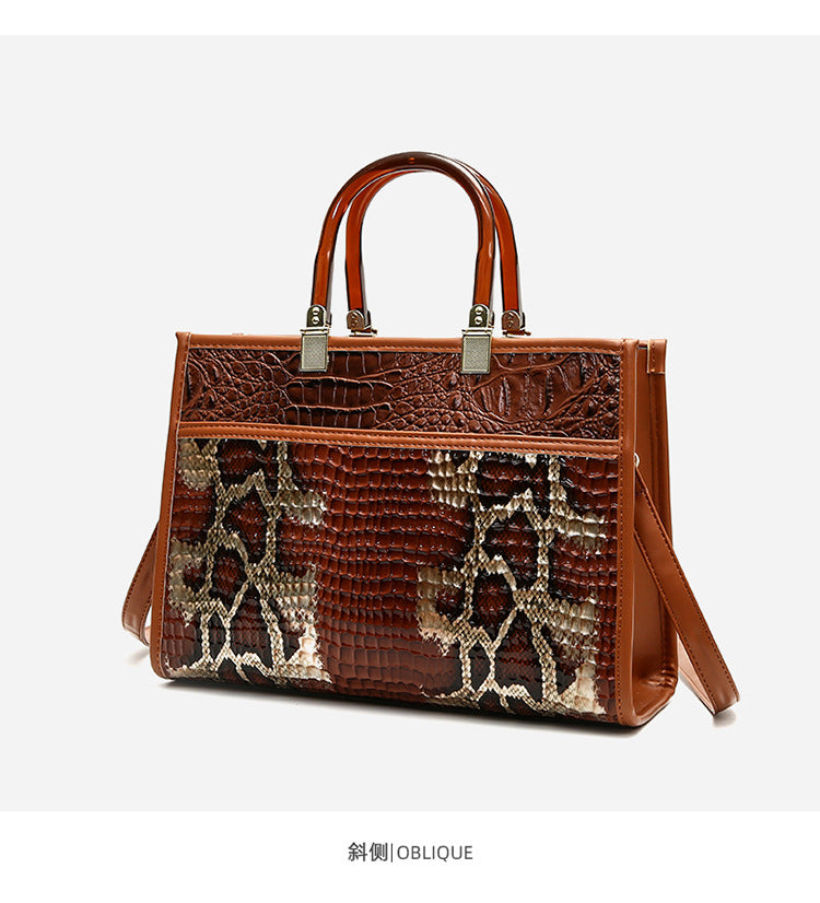 New Crocodile Pattern Women's Bag Shoulder  Portable Color Snake Pattern Women's Bag