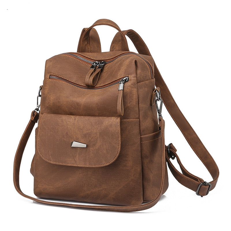 brown fanlosn retro pu leather backpack women and girl,custom,side