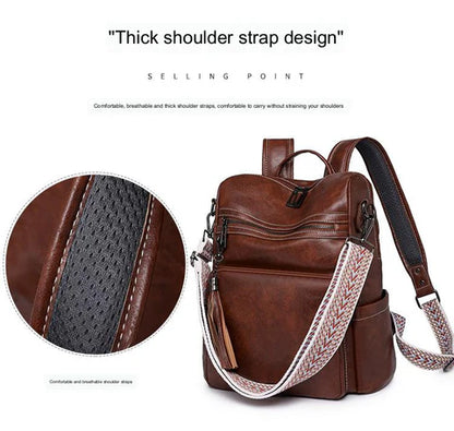 brown fanlosn pu leather vintage backpack women,custom,detail 02