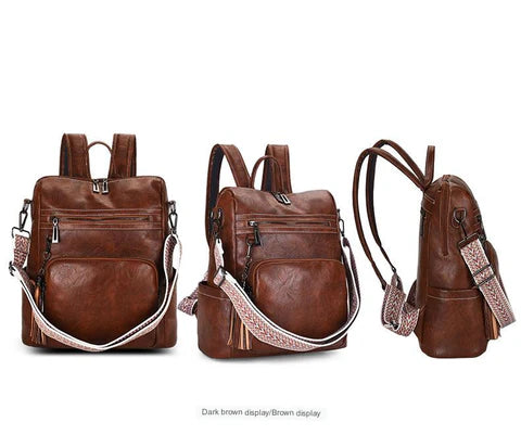 brown fanlosn pu leather vintage backpack women,custom,display 02