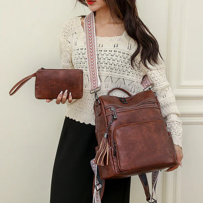 brown fanlosn pu leather vintage backpack women,custom,model display
