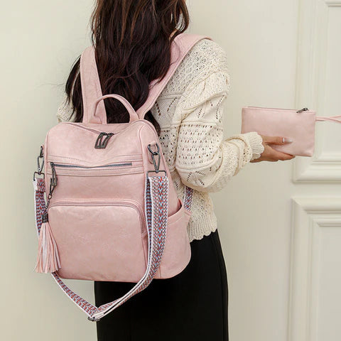 pink fanlosn pu leather vintage backpack women,custom,model display
