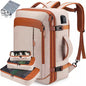 beige carry on travel backpack with modular packing system