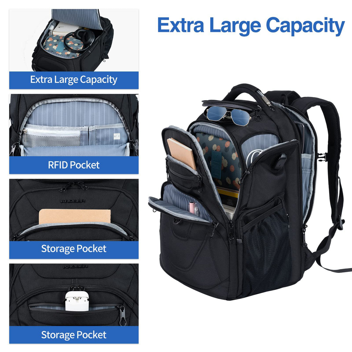 black business laptop backpack with organized compartments