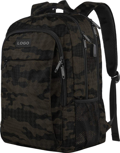 black camo backpack with multi compartment storage design