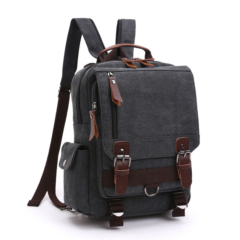 black canvas backpack with double shoulder carrying style