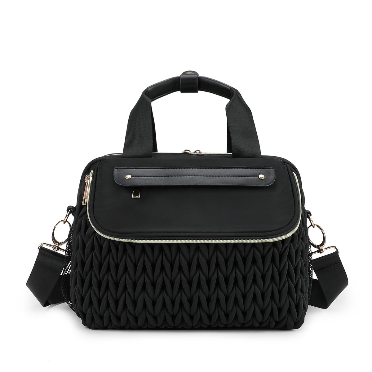 black custom diaper bag tote with insulated storage top handles and shoulder strap