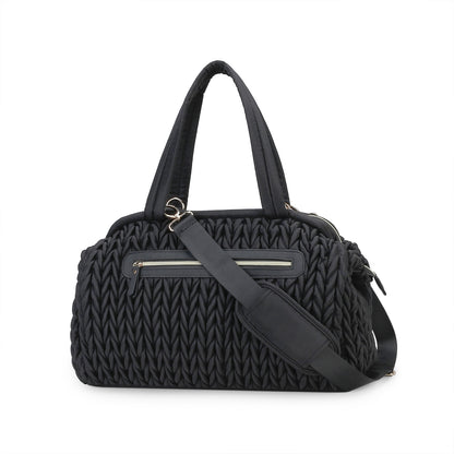 black dome quilted stroller diaper tote with top handles and wide detachable shoulder strap