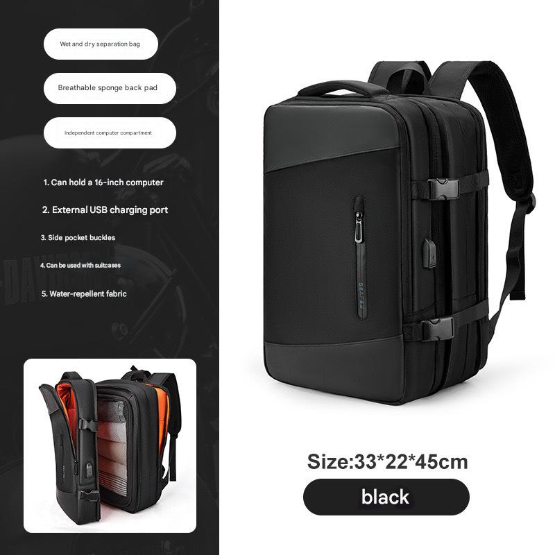 black 2318 expandable laptop backpack with multi-compartment 46 x 33 x 22 cm design