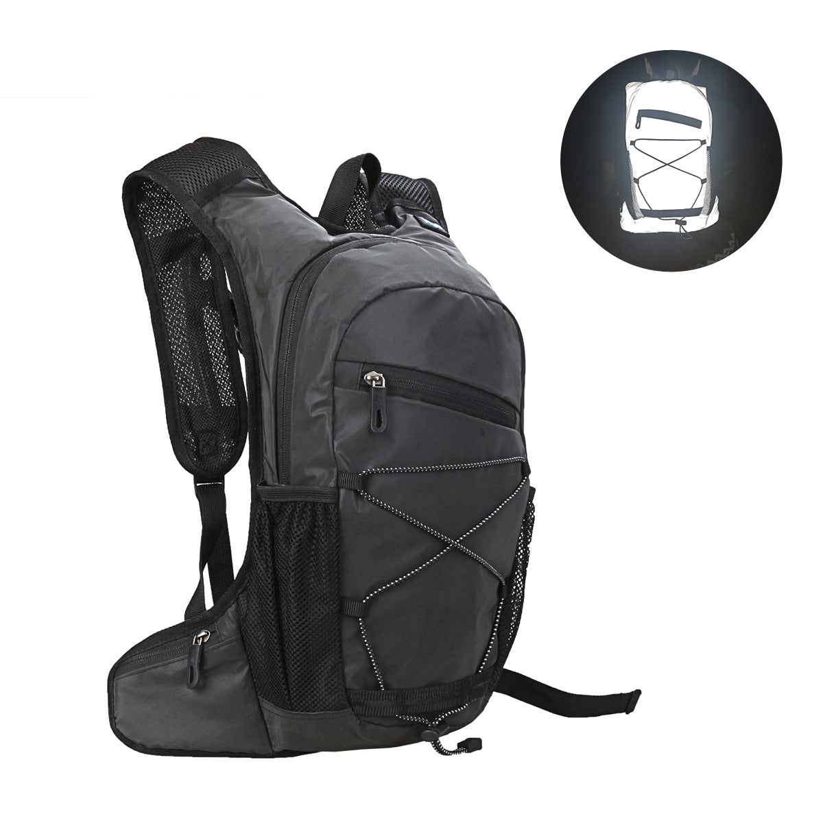 black hydration backpack for cycling with reflective details