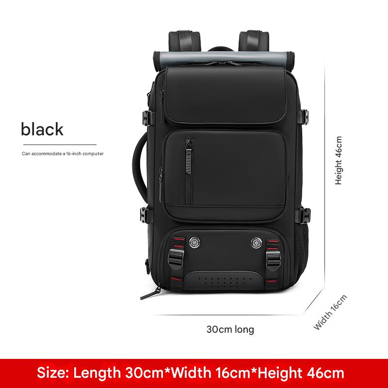 black laptop travel backpack with multiple storage pockets