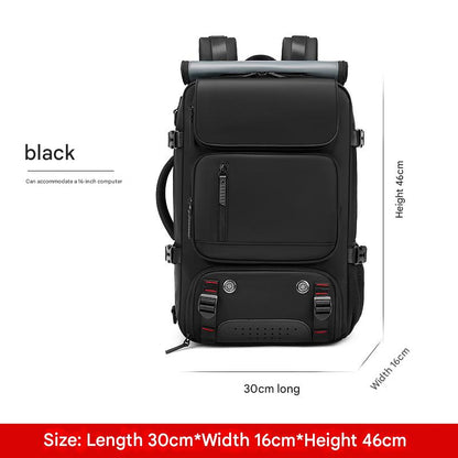 black laptop travel backpack with multiple storage pockets
