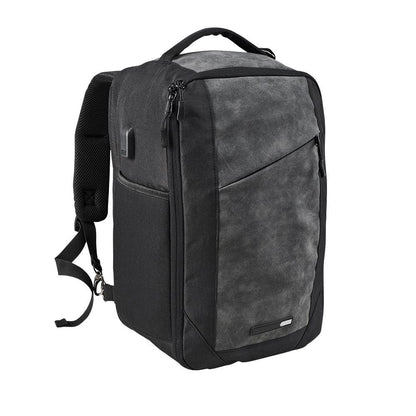 black small rpet travel backpack with compact laptop storage design