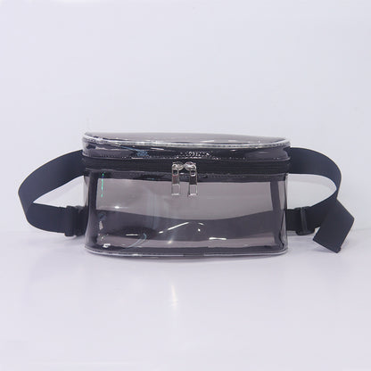 black transparent pvc waist pack bag with dual zipper storage and black adjustable strap