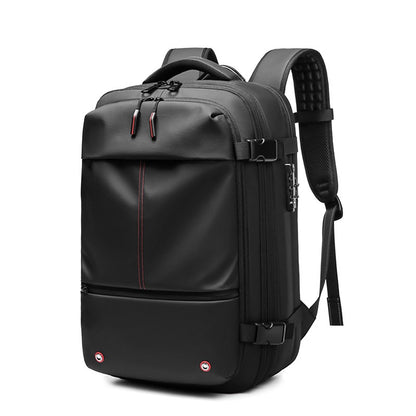 black vacuum compression travel backpack with expandable storage design 02