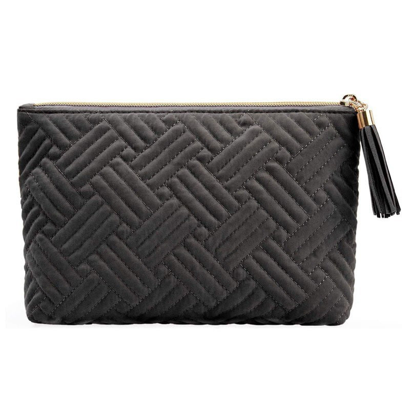 black velvet makeup bag with quilted texture