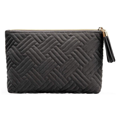 black velvet makeup bag with quilted texture
