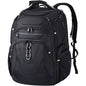 black white business travel backpack with storage compartments