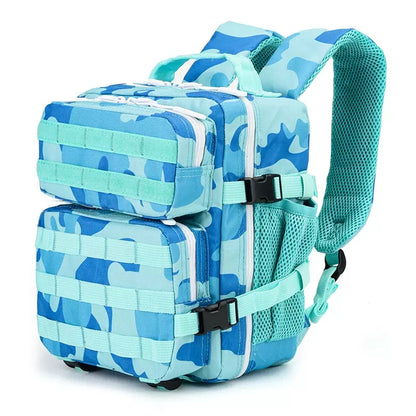 blue camouflage mini sports backpack for gym travel camping and outdoor activities