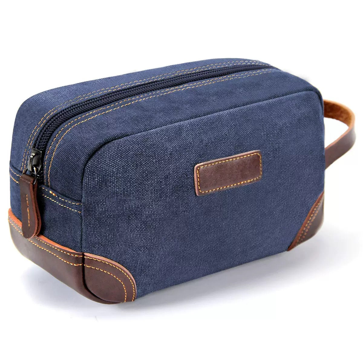 blue canvas dopp kit bag for men's grooming essentials