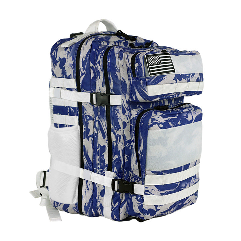 blue white camouflage tactical backpack design