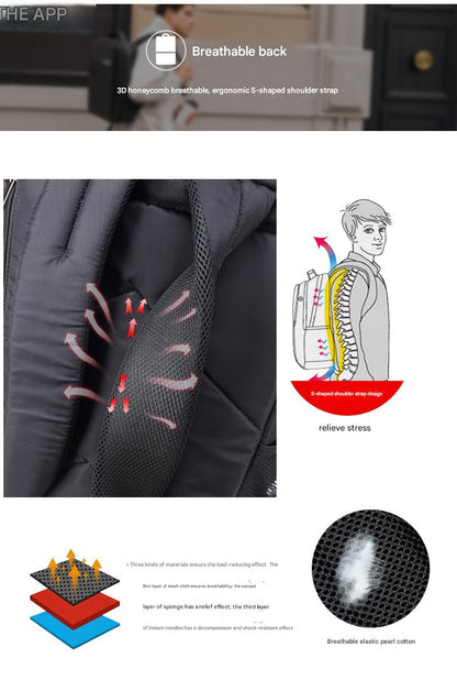 roll top backpack with breathable back panel and ergonomic straps