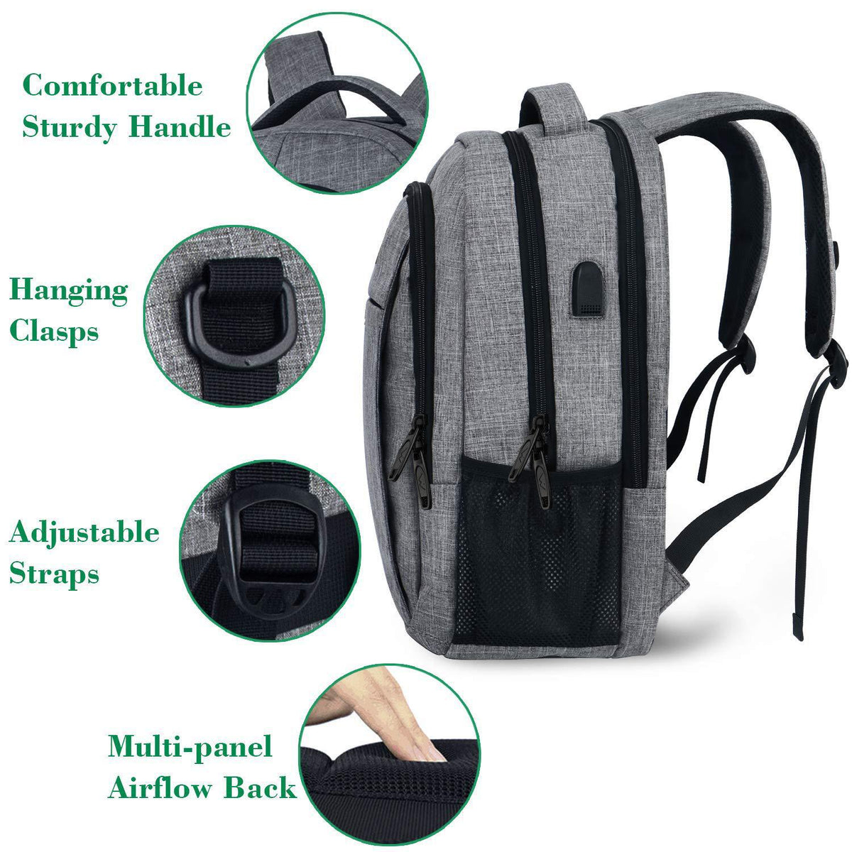 business backpack with breathable back panel and adjustable straps
