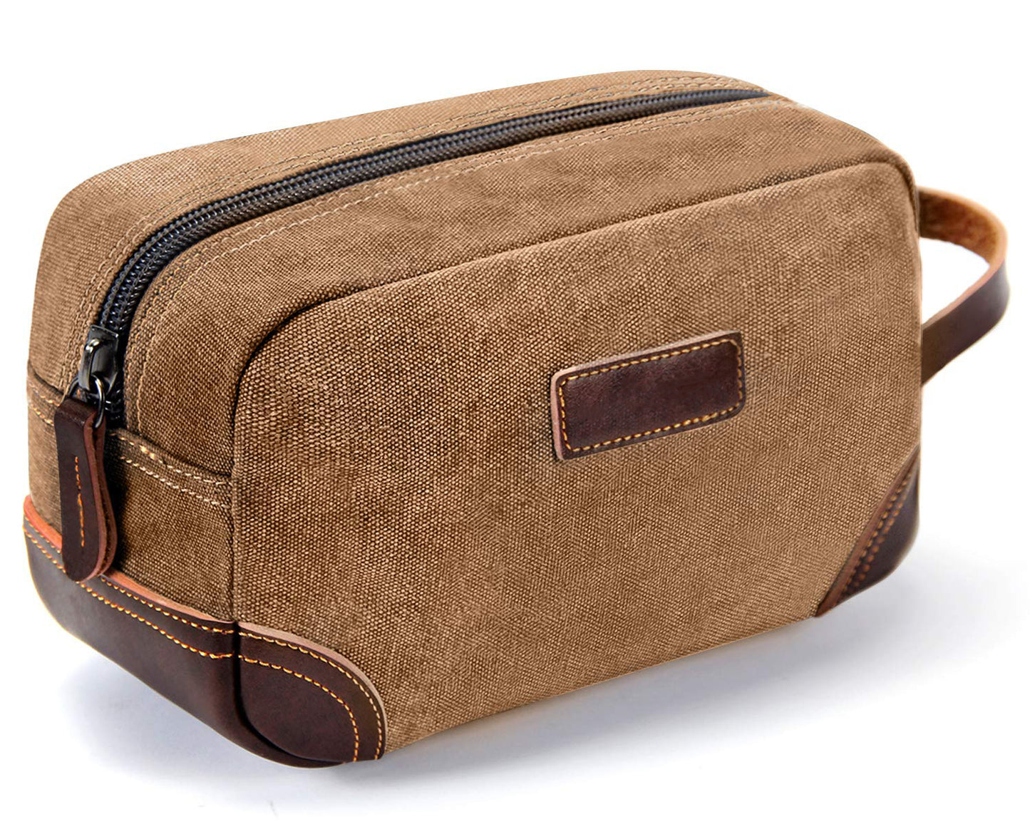 brown canvas dopp kit bag for men's grooming essentials