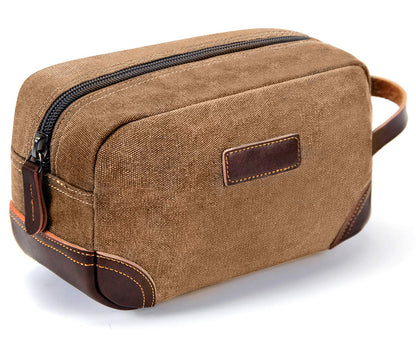 brown canvas dopp kit bag for men's grooming essentials