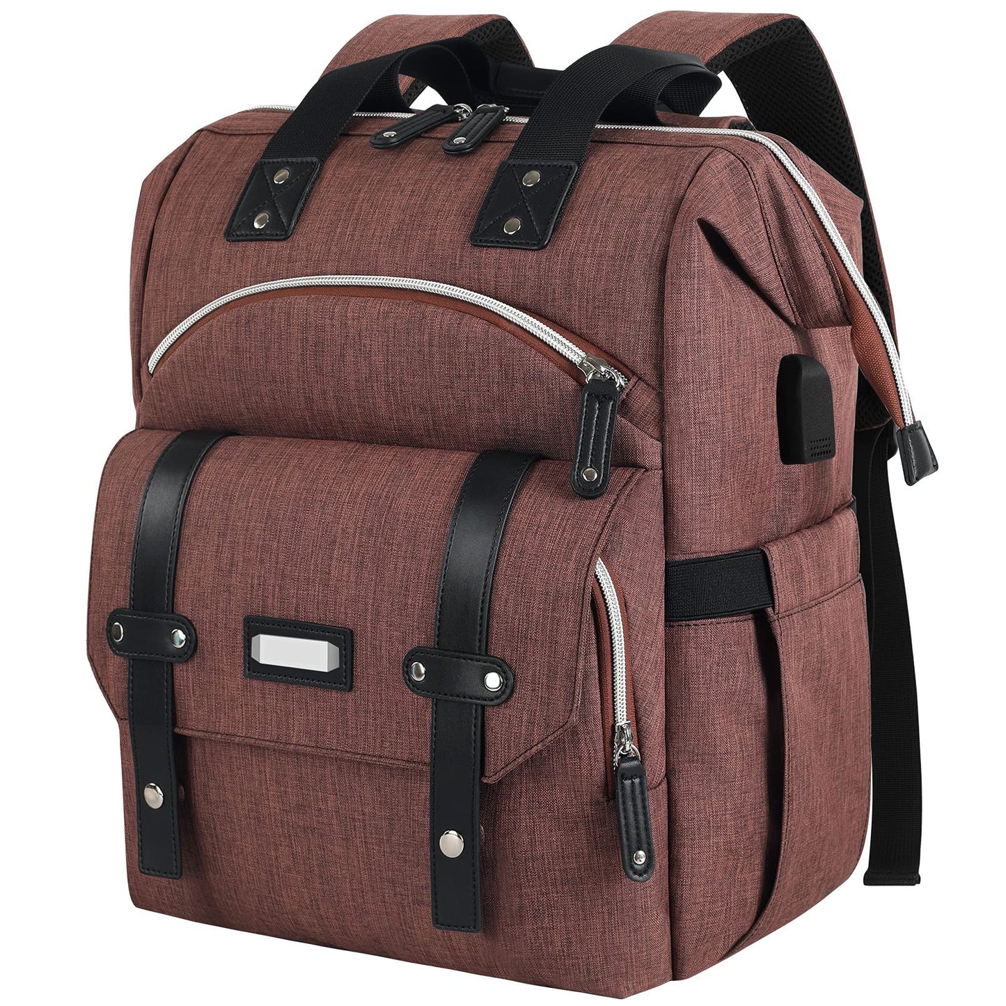 brown mommy backpack with waterproof fabric