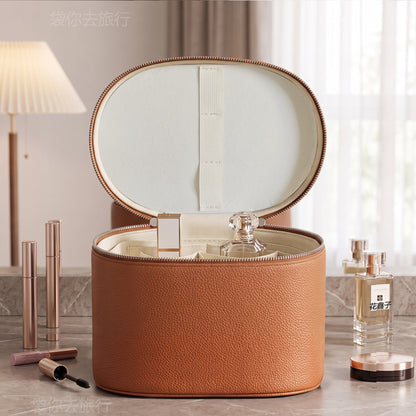 pink makeup organizer case without mirror showing open lid and divided storage for beauty products