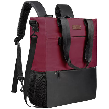 burgundy convertible business backpack with laptop storage and usb port