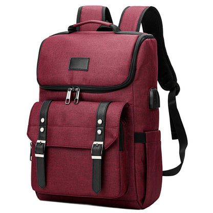 burgundy school and work laptop backpack with structured flap front and organized storage