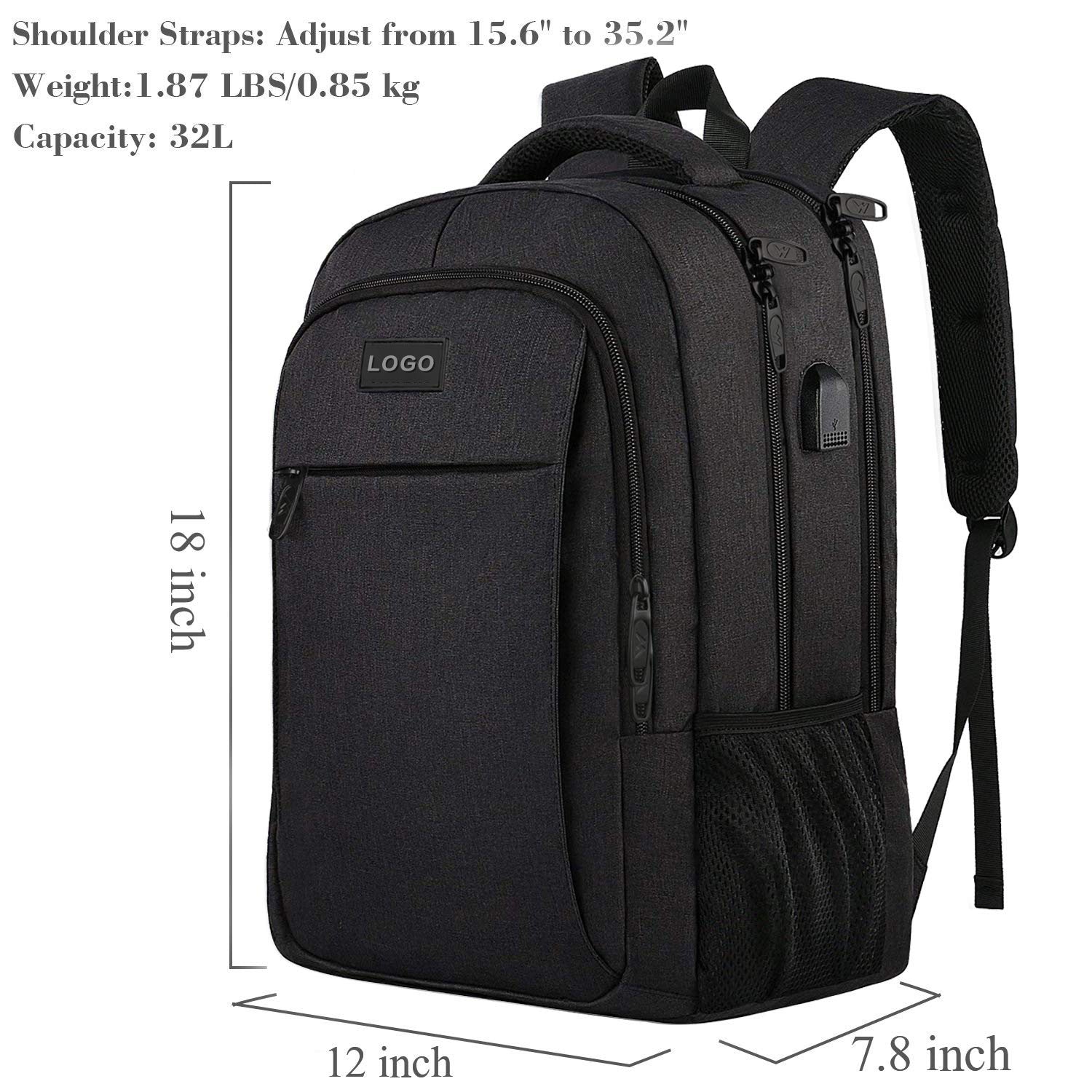 black fanlosn large capacity business backpack,custom,dimensions