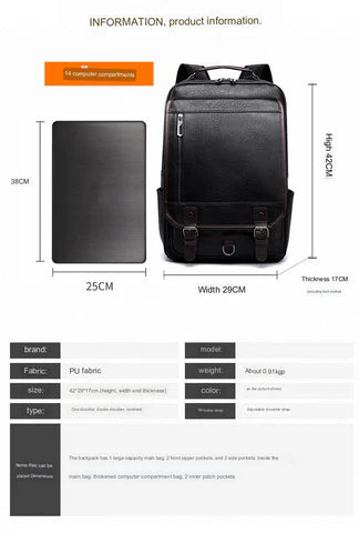 black fanlosn pu leather business backpack men,custom,dimensions