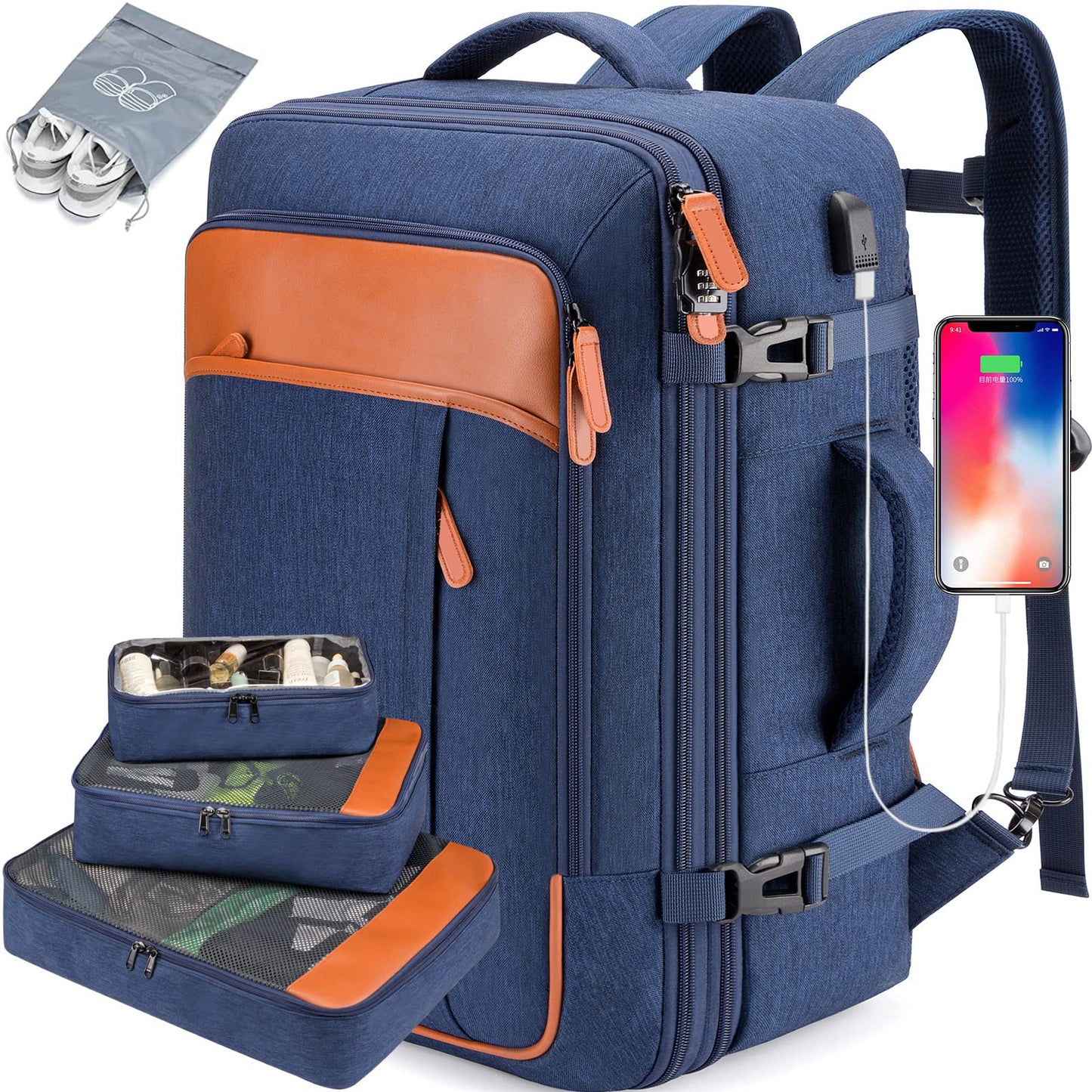 blue fanlosn business backpack with organizer,front
