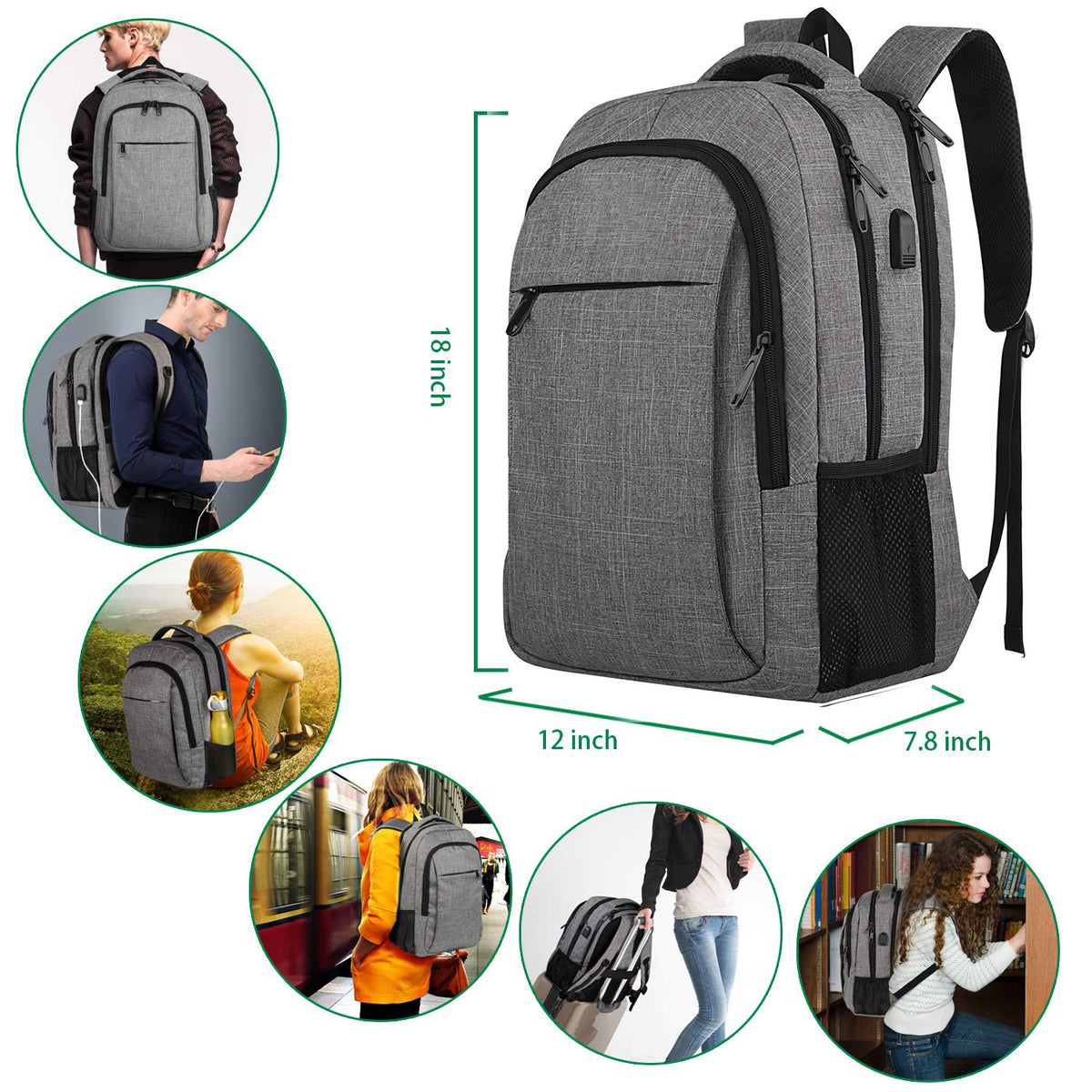business laptop backpack shown for commuting travel outdoor use and daily work with 18 inch body height