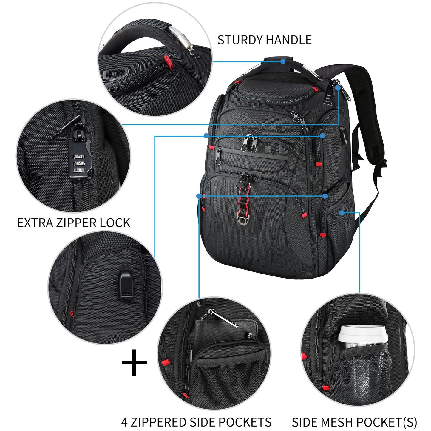 black fanlosn anti theft business laptop backpack,custom,detail 02