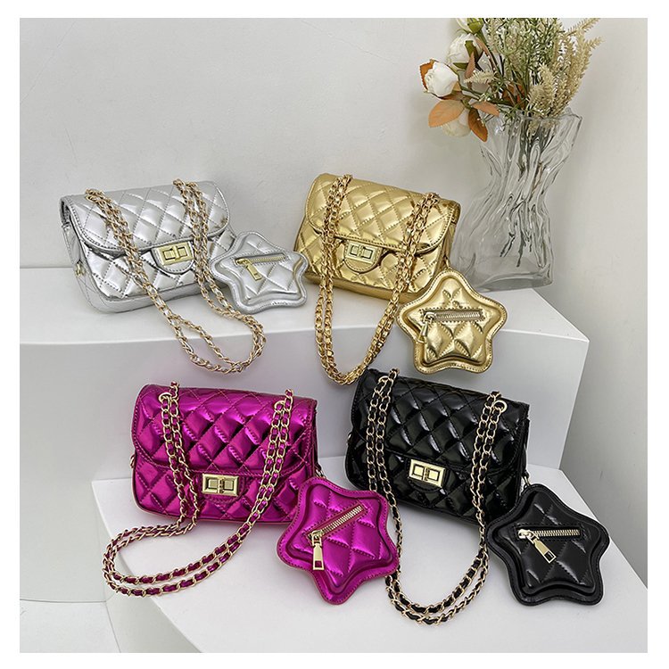 Fashion Women's Small Square Bag New Shoulder Bag Popular Patent Leather Glossy Messenger Bag Letter Two-Piece Bag